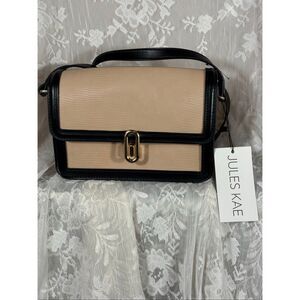 Jules Kae Vegan Leather Colorblock Crossbody Bag Beige Black Gold Hardware NWT